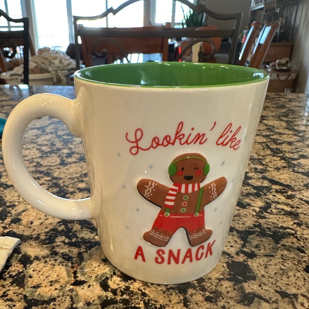 Wondershop Festive White Mug with Green Interior and Gingerbread Design